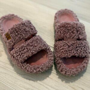 🆕Women's Dusty-Rose Fuzzy Open-toe Slippers Soft Comfy Foam Indoor House Shoes